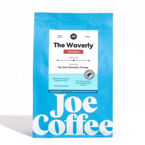 Joe Coffee 'The Waverly' House Espresso Blend, granos enteros certificados por RFA de México/Colombia, bolsa de 12 onzas, tostador especial de lote pequeño en Nueva York, perfecto para goteo, prensa francesa, verter o espresso