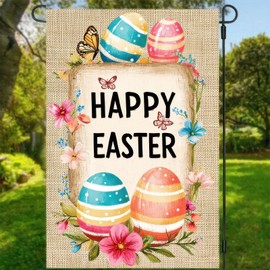 BlissYard Easter Garden Flag 12x18 Vertical Double Sided Seasonal Easter Egg Garden Flag Sign Happy Easter Outdoor Outside Home Decoration Farmhouse Holiday Outside Decorations Yard Flag