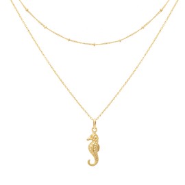 float Women's Gold Necklace Double Row Layering Chain with Pendant Made of 925 Sterling Silver and 18 Carat Gold-Plated - Length Adjustable, Sterling Silver Brass