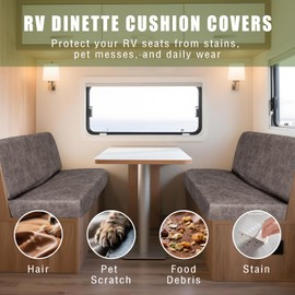 Oloepfo 4PCS Leather Look RV Dinette Cushion Covers, Stretchable Camper Cushion Covers Washable Rv Seat Covers Furniture Protector Rv Covers with 2 Grey Backrest Cover & 2 Bench Cover