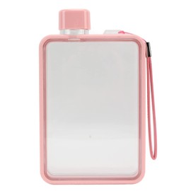 Transparent Bottle, Flat Water Bottle, Portable, Fitness, A5, 380 ml, Slim Water Bottle for Sports, Camping, Gym, Outdoor Fitness (Pink)