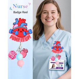 Besoar Nurse Badge Reel Retractable - Cute Heart Badge Reel Nursing, Beadable Badge Holder with Alligator Clip, Office Medical Worker Pediatric Student Nurse ID Badge Clip Accessories Gifts