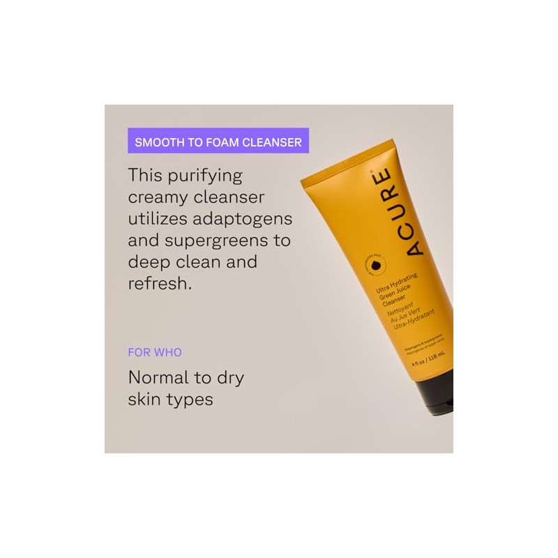 Acure, gel limpiador facial ultra hidratante de jugo verde 118