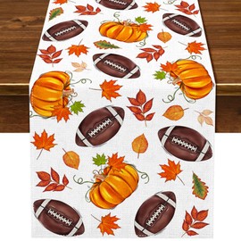 Nepnuser Fall Football Table Runner Pumpkin Maple Leaves Sport Themed Party Decoration Home Kitchen Dining Room Decor