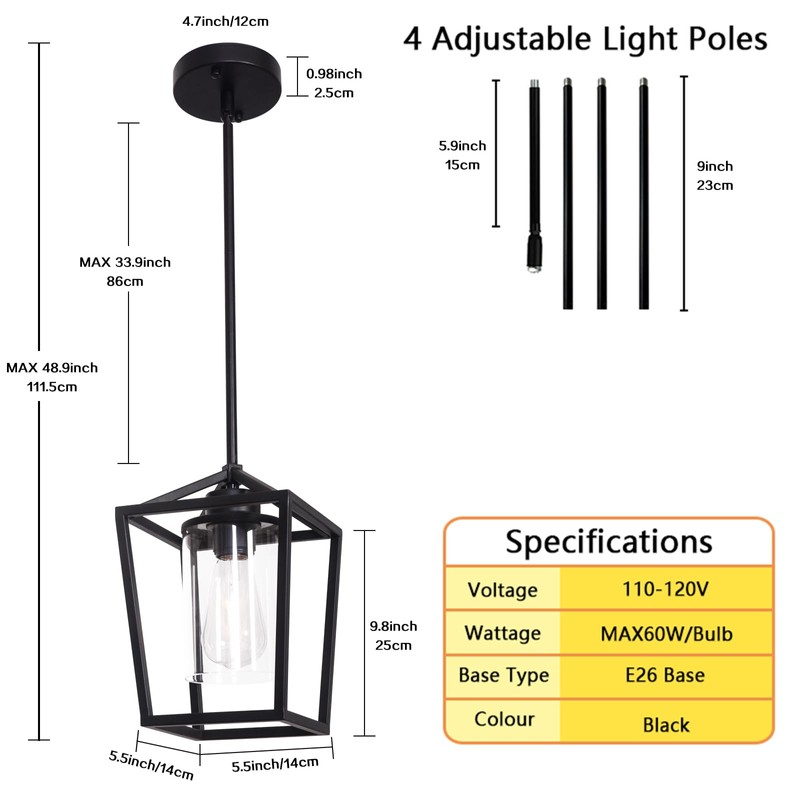 JIAYASHOUS Black Pendant Lights Kitchen Island, 1-Light Light Fixtures, Farmhouse
