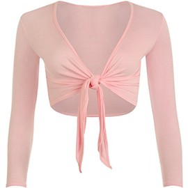 WearAll New Ladies Shrug Tie Up Long Sleeve Top Womens Pink 12/14