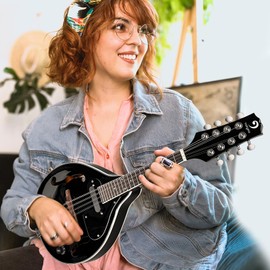 Vangoa Mandolin Instrument Mahogany Acoustic Electric A Style Mandolin Musical Instrument for Beginner Adults Teens Kids, Black