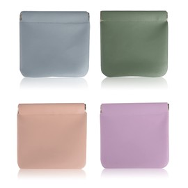 VIOCIWUO Pocket Cosmetic Bag 4PCS, Squeeze Top Makeup Bag Portable Small Makeup Pouch for Women No Zipper Self-Closing Soft PU Coin Purse for Lipstick Organizer Jewelry Storage Pouch(4 Colors)