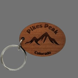 Happy Wood Products Pikes Peak Keychain Colorado Mountains Wood Keyring Souvenir CO Ski Resort