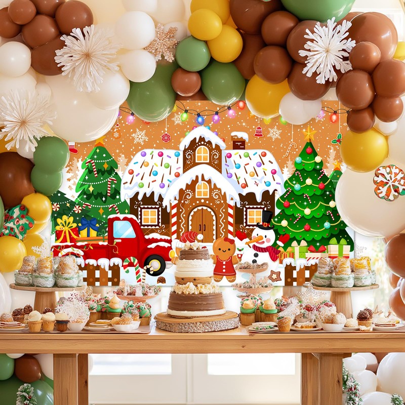Mocsicka Gingerbread Christmas Backdrop Brown Gingerbread House Party Decorations Banner