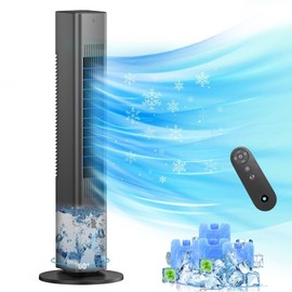 Windowless Portable Air Conditioner Ac Units with Remote, Evaporative Air Tower Cooling Fan, Small Indoor Outdoor Oscillating Swamp Cooler for Room Office Kitchen,7H Timer, Black