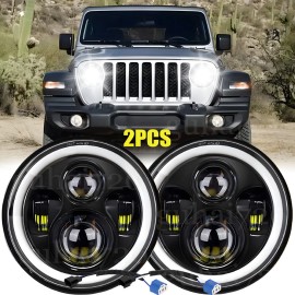 Unbranded Pair 7" Round LED Headlights High Low Beam for Jeep Wrangler JK TJ LJ CJ Trucks
