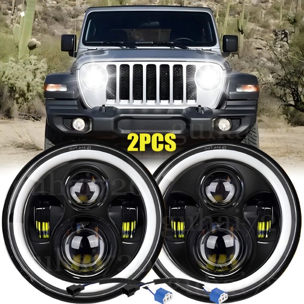 Unbranded Pair 7" Round LED Headlights High Low Beam for