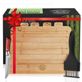 Premium Bamboo Cutting Board Set with Stand: Includes Bonus Meat Tenderizer and MultiKnife - Best Non-Toxic Cutting Boards, Best Kitchen Gift -I deal for Meat, Fish, Bread, Vegetables, and Fruits