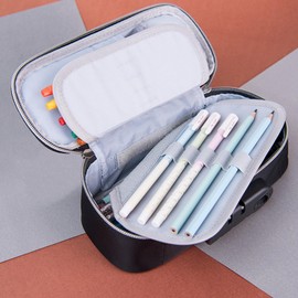 Dpofirs Portable Safe Box, Lockable Pencil Case, Security Case Lock Box, Locking Pencil Case Large Capacity, Mini Travel Safe Box, Portable Lock Box for School (Black)