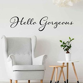 Hello Gorgeous Beautiful Chic Cursive Quote Decal Home Apartment Bedroom Living Room Decor Femme Office Workplace Mirror Inspirational Sticker(30"X6.8")