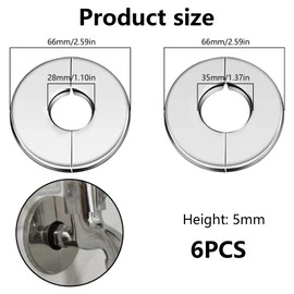 6 Pack Stainless Steel Shower Pipe Cover Plate - Split Flange Escutcheon Plate for 28mm & 35mm Pipe Hole, No Drilling Round Wall Cover for Faucet, Stove & Decorative Plumbing (Silver)​