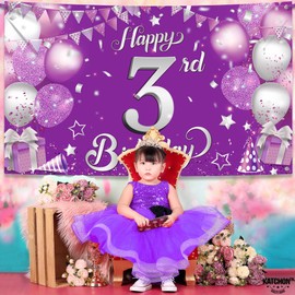 KatchOn, Purple Happy 3rd Birthday Banner - XtraLarge, 72x44 Inch | Purple 3 Happy Birthday Banner Decor | Purple 3rd Birthday Banner for 3rd Birthday Decorations | Purple Happy 3rd Birthday Backdrop
