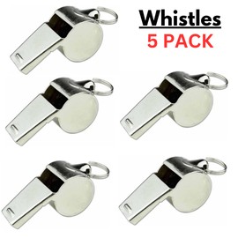 Whistle - 5 pack - Silver - For sporting events, traffic safety, lifeguards etc.