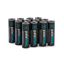 USB Rechargeable AA Batteries by Pale Blue, Lithium Ion 1.5v 1700 mAh, Charges Under 1 Hours, Over 1000 Cycles, 4-in-1 USB-A to USB-C Charging Cable, LED Charge Indicator, 12-Pack