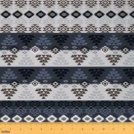 Feelyou Gray Black Southwestern Upholstery Fabric for Chairs Geometric Fabric by The Yard Western Decor Tribal Native American Design Decorative Waterproof Fabric 3 Yards Stripe Line Outdoor Fabric