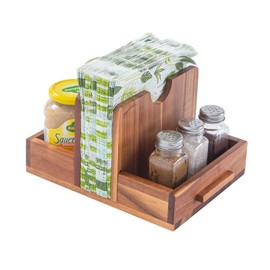 Napkin Holder for Table, Wooden Napkin Holder with Salt and Pepper Shakers Caddy, Rustic Napkin Holders for Kitchen Dining Room Table Decor, Standing Wood Napkin Dispenser for Indoor & Outdoor Use