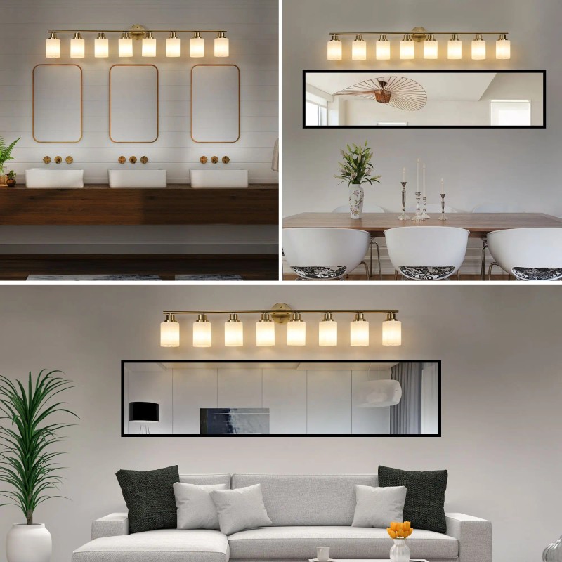 8 Light Modern Vanity Wall Sconce 52\" Golden Finish with