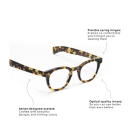 eyebobs Total Wit | Premium Reading Glasses for Men and Women | Round Frame for Average Faces | Brown Pattern, 1.25