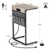 Vagusicc C Shaped End Table with Charging Station, 28" Tall