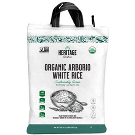 Heritage Gardens Organic Arborio White Rice 32 oz (2 lb) – Short Grain, Creamy Risotto Rice, Non-GMO, Gluten Free, Low-Arsenic – Himalayan Grown Premium Arborio