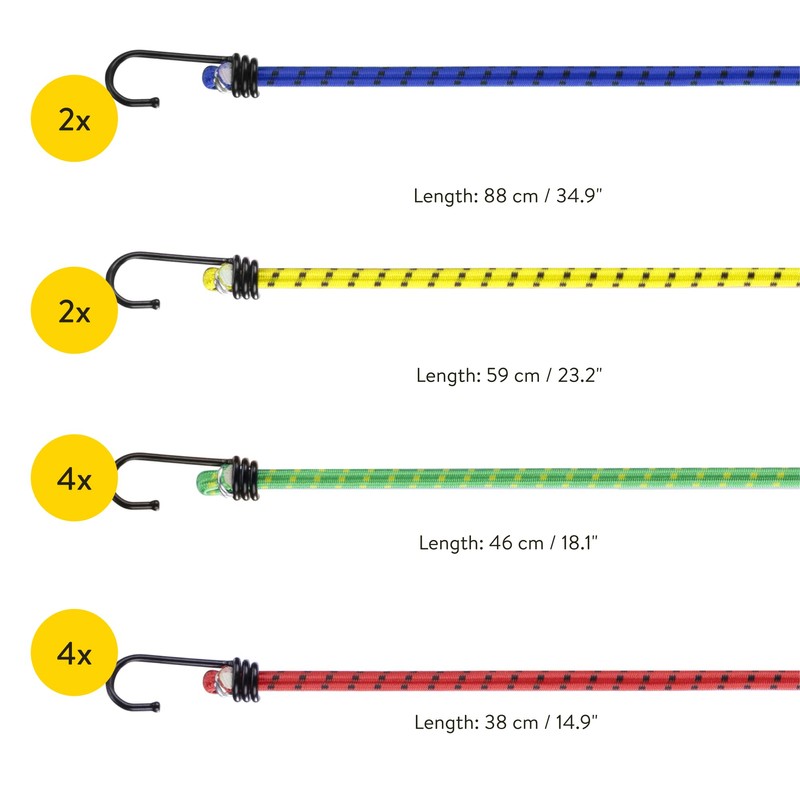 Pretex Heavy Duty Bungee Cords with Hooks - Set of