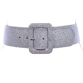 Women's Wide High Waist Glitter Fashion Leather Belt, Silver | M/L-36"