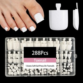 Jsiallye 288Pcs White Toe Nail Press Ons,Press on Toenails For Women,Short Square Toe Nail Tips, Soft Gel False Toenail, Acrylic Soak off Fake Toe Nails for Women Nail Art DIY
