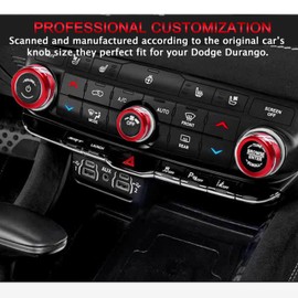 YOSRTER 3PCS Aluminum Control Knob Cover for Dodge Durango Accessories 2021 2022 2023 2024 2025 Air Conditioning AC Climate Switch Volume Tune Adjust(Red Trim)