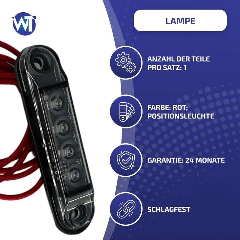 Web Truck Slim Marker Light, Marker Light, Dark Graphite, Red,