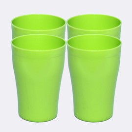 ECO 4 Pack Hard 300ml Plastic Cups Reusable | Stackable Plastic Tumblers for Parties | Green Toddler Cup for Everyday Use | Unbreakable Kids Cups for Picnics, BBQ and Travels (Small 300ml, Green)