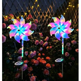 2 Pack Solar Pinwheel Lights Colorful Windmill Decorative Lights for Courtyard, Garden, Beach, Balcony.