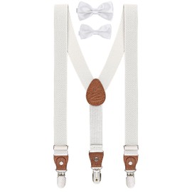 BomGuard Boys Braces Bow Tie Set for Height 140 cm - 175 cm Teenagers Children Approx. 12-17 Years, White