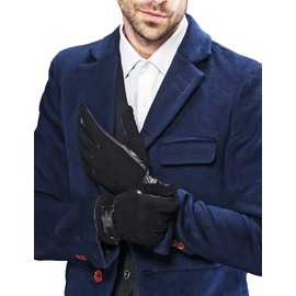 Men's Lambskin Leather Winter Gloves, Italian Nappa, Touchscreen,Black,9"