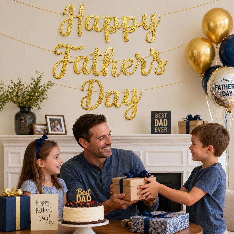 Happy Father’s Day Banner Garland – Glitter Paper Script Letter