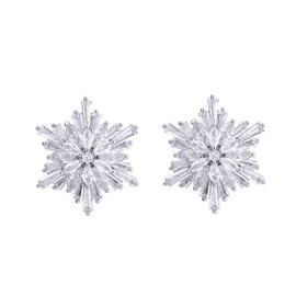 Snowflake Crystal Stud Earrings For Women Stunning Cubic Zirconia Wedding Engagement Statement Elegant Earring Sterling Silver Post Hypoallergenic CZ Winter Party Flower Jewelry Chrismas Gifts Friends