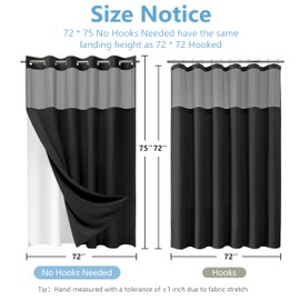 PILOTSHARK Hookless Waffle Weave Shower Curtain Set with Snap-in Fabric Liner and Mesh Top Window,256GSM Heavy Duty Fabric,Black Washable Luxury Shower Curtain for Bathroom Stalls (72x75 Inch)
