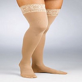 Activa 20-30 mmHg Soft Fit Thigh High with Lace Top Socks, Barely Beige, X-Large