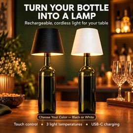Rechargeable Wireless Bottle Lamp with 3 Color Light Modes Touch Control USB C Charging for Dining Table Bar and Home Decor
