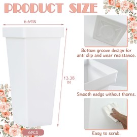 6 Pack Flower Buckets for Cut Flowers 13.4 Inch Plastic Floral Buckets Modern Square Vases for Centerpieces Display Decorative Plastic Vases for Home Office Wedding Decorations-White