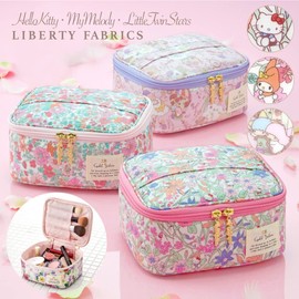 Cyalel Yahata LC Vanity Case, Makeup Pouch, Made in Japan, Cute, Cushion Pouch, Large Capacity, Home Decor, Floral Pattern, Brush Pocket, Travel, Camera Pouch, Sanrio x Liberty Print Little Twin Stars (Pink)