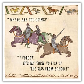 Woodmansterne Funny Birthday/Blank Greeting Card - Blank Card for Men/Women with Humorous Medieval Knights Tapestry Design - General Card Suitable for Any Occasion