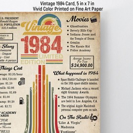 40th Birthday Card, Vintage 1984 Limited Edition, 40th Birthday Gifts Women Men, 40th Birthday Decorations for Him Her (5 x 7 Inch Card with Kraft Envelope)