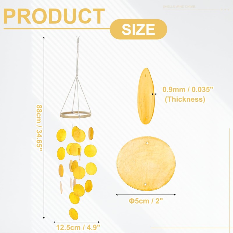 sourcing map Capiz Wind Chimes, 35" Outdoor Seashell Hanging Beach