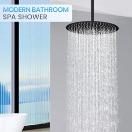 KINLIV 16 inch Matte Black Round Ceiling Rainfall Shower Head, All Metal Stainless Steel 304, Full Body Rainfall Shower with 230 Silicone Nozzles